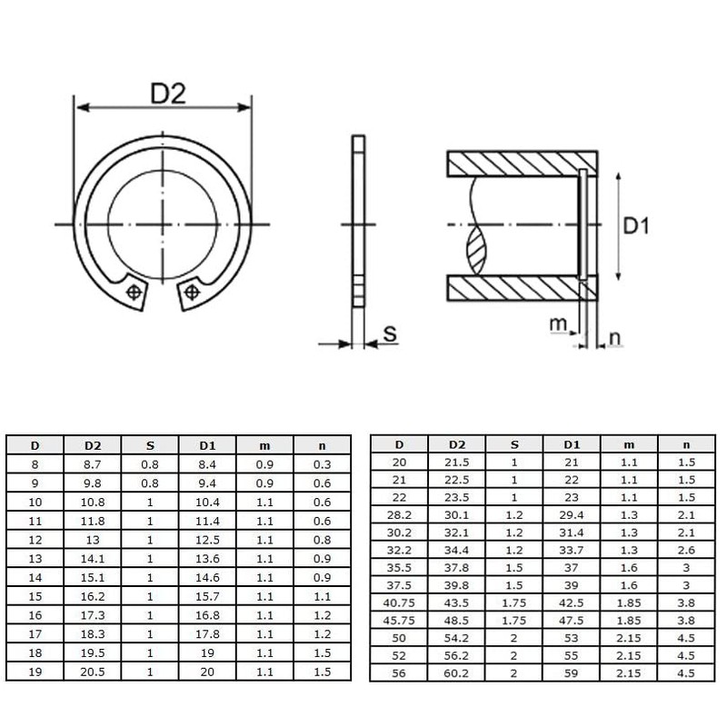50 mm Seegerring, Internal Retaining Ring C-Clips, Heavy Duty Circlips