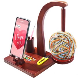 YESTIC Wooden Yarn Holder for Knitting with Phone Stand,Magnetic Yarn Holder Spinner with Anti-Slip Pads, Yarn Ball Holder Yarn Organizer Yarn Spinner for Crocheting - Ideal Gift for Crochet Lovers