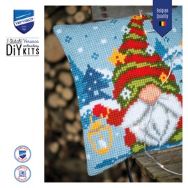 VERVACO Cross Stitch Embroidery Kits Cushion Embroidery Set Beginners Pre-Printed Christmas Gnome DIY Set Creative Set for Adults Decorative Cushion Approx. 40 x 40 cm Craft Set Craftsman Home
