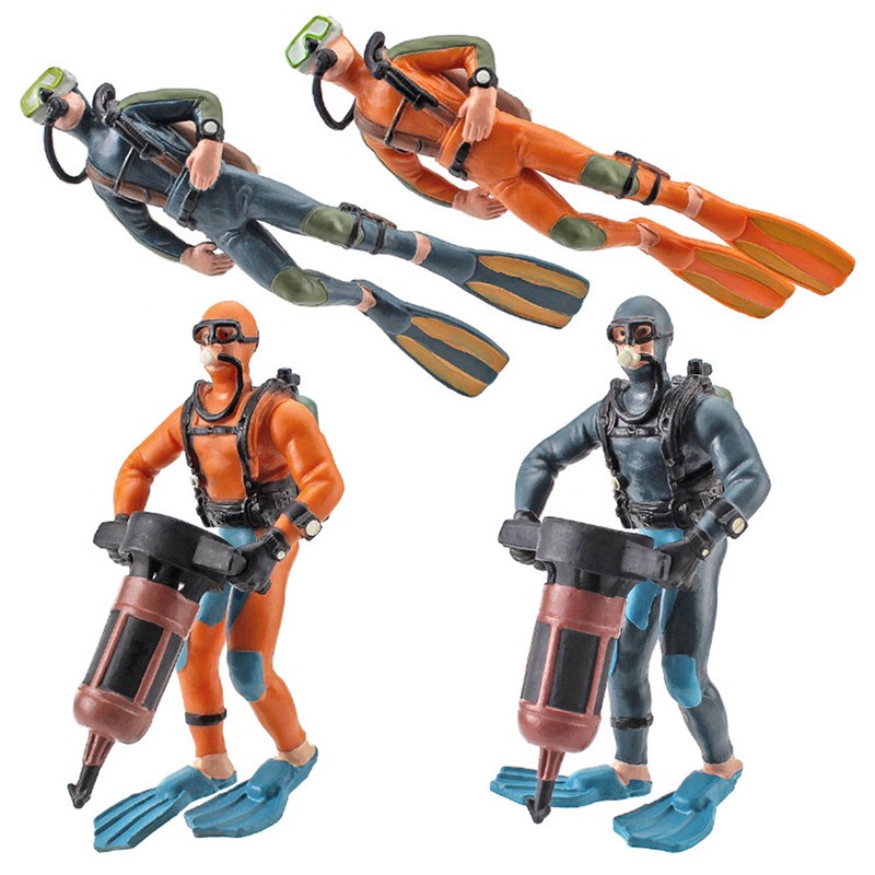 4Pcs Mini Diver Figurines Model Simulation Underwater Adventure Diver Figure
