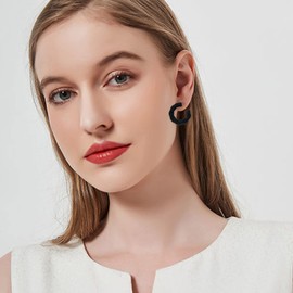 Just Follow Twisted Rope Round C Shape Acrylic Earrings Colorful Hoop Earrings Trendy Earrings Chunky Earrings Cute Candy Earrings Jewelry for Women (Black)