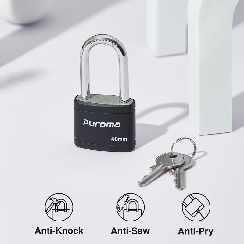 Puroma Keyed Padlock with 2 Keys Alike, 1.8 Inch Locker