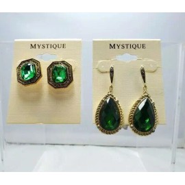 Mystique 2/$21 2 prs Mystique emerald green earrings button & dangle with rhinestones NWT
