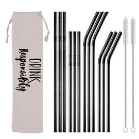 Zam Imports 12-Pack Gold Silver Stainless Steel Straws Reusable Metal Drinking Straws for Yeti Tumblers Dishwasher Safe, 2 Brushes and case Included 13-RS-ZI Black One Size