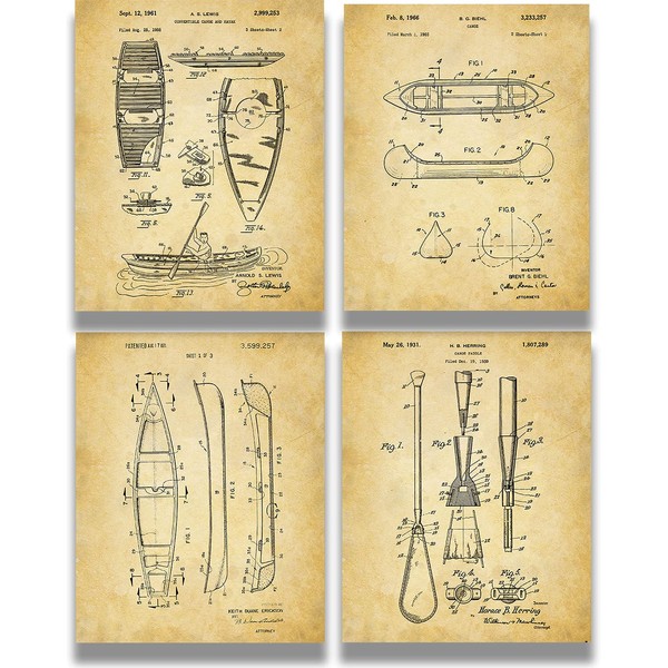 Canoeing and Kayaking Patent Wall Art Prints - set of
