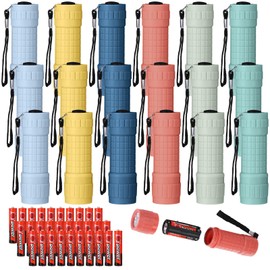 Glooglitter 18 Pack 9 LED Flashlight Bulk Plastic Handheld Flashlight Kids Flashlight with Lanyard, Each with 3 AAA Batteries Included for Kids Night Reading Party Camping Emergency Hunting, 6 Color