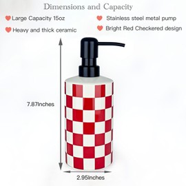 Hand Soap Dispenser, Bathroom Soap Dispenser with Stainless Steel Pump, Countertop Ceramic Modern Bathrooms Lotion/Liquid Refillable Bottles for Girls Women, Red Bathroom Decor (15oz)