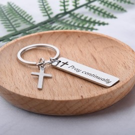 Bible Verse Keychain Gifts for Men Christian Papa Dad Birthday Christmas Gifts for Grandpa Uncle Catholic Pray Continually Keychain Cross Accessories for Boys Nephew Grandson Inspirational Keychains