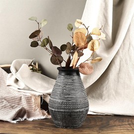 Terracotta Rustic Vase - Farmhouse Ceramic Flower Vases, Vintage Home Decoration Vase, Clay Vase, Vase Centerpiece for Table, Vase for Living Room, Bathroom, Shelf Decor, 9.8 Inch