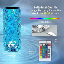 Deogos Crystal Table Lamp, Remote and Touch Control Rose Wave Lamp, RGB Color Changing Night Light, Dimmable, USB Rechargeable Decoration Ambient Lighting for Dinner/Bars/Game room/Living Room/Bedroom
