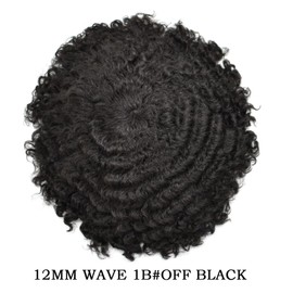 Hair Unit Black Mens Afro Toupee Human Hair Piece Kinky Curly Hair Toupee For Black Men Weave Hair Unit African American Afro Toupee PU Injected 8''X10'' 12MM Afro Wave #1B Off Black