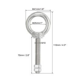 PATIKIL Lifting Shoulder Eye Bolts, 4 Pack M10x70 Screw Bolt 304 Stainless Steel Eye Bolts Threaded Screw Eyebolt Shoulder Ring with Double Nuts Fixed for Lifting Hanging