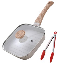 Foorey Home Grill Pan with Lid Non Stick Griddle Pan for Stove Top Indoor Cooking Steak Pan Square Aluminum Skillet Grilling Induction Compatible with Tong White 7.48 inches