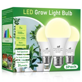 Flaspar Grow Light Bulbs A19 LED, Full Spectrum Plant Light Bulb for Indoor, E26 Base 11W Grow Bulb 100W Equivalent, Plant Lights for Indoor Growing, Flowers, Greenhouse, Seed Starting, 3 Pack
