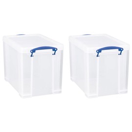 Really Useful Box 19 Liter Plastic Stackable Storage Container w/Snap Lid & Built-In Clip Lock Handles for Home & Office Organization, Clear (2 Pack)