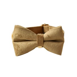 Bowtie Dog Collar, Soft & Comfy Velvet Dog Bow tie Collar, Detachable and Adjustable Dog Collars for Small Medium or Large Dogs and Cat with Safety Metal Buckle(Khaki, 9.87"-11.4")
