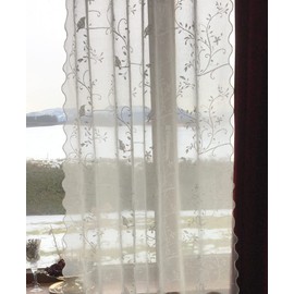 LillaBelle Curtains New Bird Off-White Embroidered 130 x 250 cm Shabby Vintage Country House Transparent