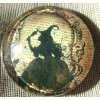 GLASS DOME PIC BUTTON "ANTIQUED" SILHOUETTED WITCH #5 W MIRROR