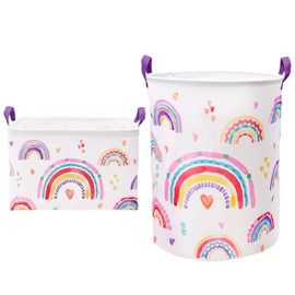 Allure Home Creation Rainbow Hearts 2-Piece Laundry Hamper and Storage Bin Set