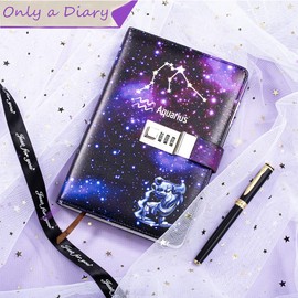 Dzhzal Diary with Lock, Starry Sky Journal for Boys Girls Women Lockable Leather Constellation Diary with Gifts Box, Personal Secret Locking Refillable A5 Notebooks 8.5 X 5.9"