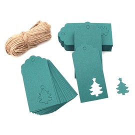 Shiwaki 100 x 3.7 x 1.8 inch hollow Christmas tree tags, rectangle kraft paper hang tags with 65 feet jute string. Ideal for craft Christmas tags