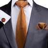 GUSLESON Mens Gold Solid Tie with Pocket Square Cufflinks set