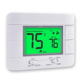Garystat Non-Programmable Heat Pump Thermostat for House 2 Heat/1 Cool, with Temperature & Humidity Monitor and Large Green LCD