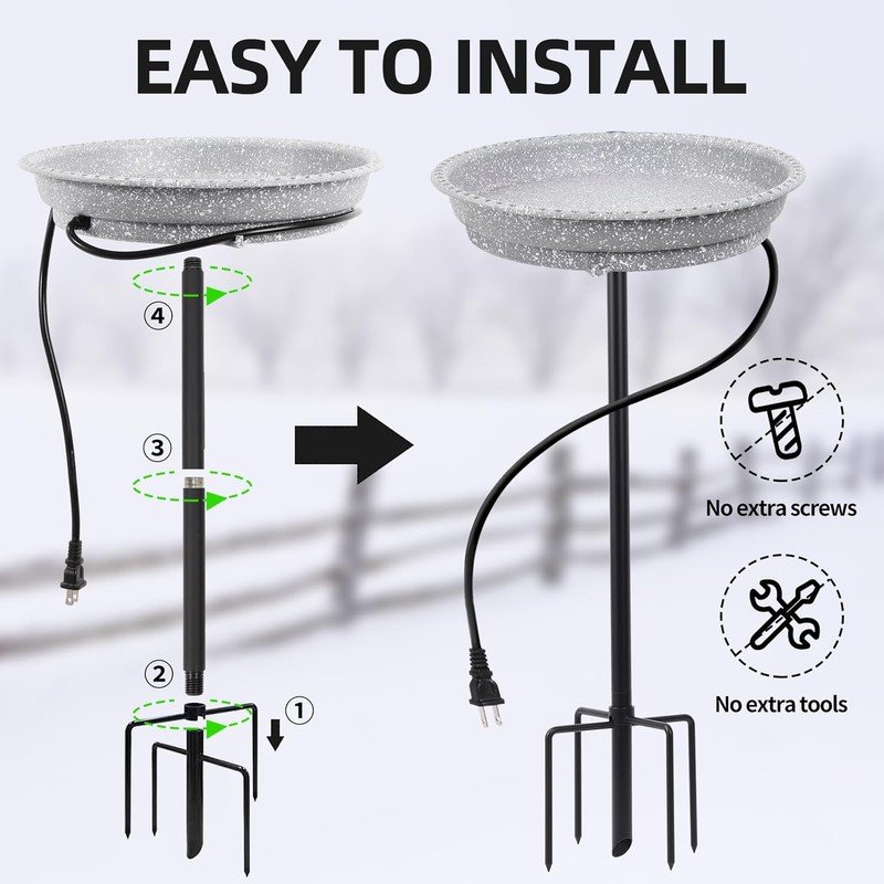 Feemiyo Heated Bird Bath for Outdoors for Winter, 75W Bird