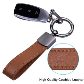 wisdompro Genuine Leather Car Keychain, Keyrings for Car Keys, Car Key Fob Keychain, Leather Keychain Strap with Anti-lost D-Ring, Leather Key Chain Holder for Men and Women - Brown