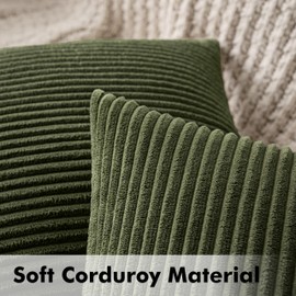 MIULEE Set of 2 Cushion Covers, Corduroy Cushion Cover, Decorative Cushion Cover, Sofa Cushion, Couch Cushion, Decorative Cushion Cover with Hidden Zip, 40 x 40 cm, Olive Green