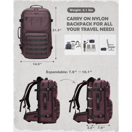 Gonex Travel Backpack, Large Carry-On Nylon Duffle Bag, 3-in-1 Convertible Laptop Bag for Men & Women, Durable for Work & Weekend Travel (Dark Red)