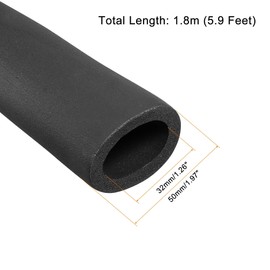 sourcing map Foam Tubing 32mm ID 50mm OD 1.8m Length Tube Covers for HVAC Copper Pipe Insulation Handle Grip Support, Black