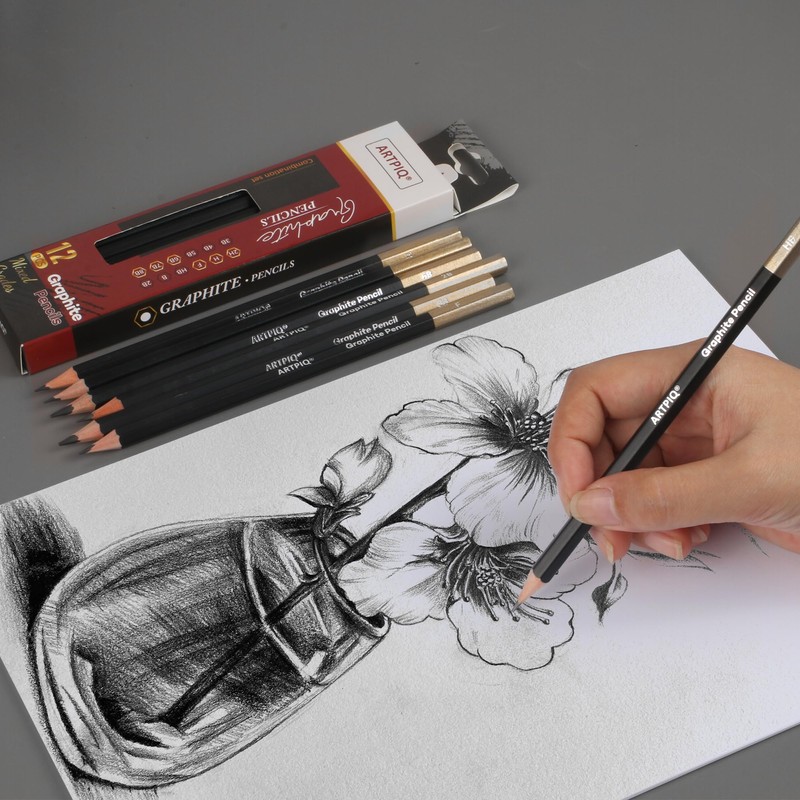 ARTPIQ Drawing Pencils Set of 12 Mixed Grade Graphite Pencils-
