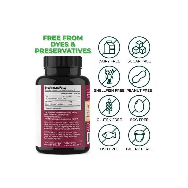 Forest Leaf Inositol Myo-Inositol 2000mg & D-Chiro Inositol Folate 120