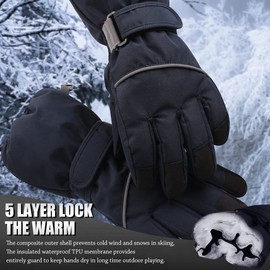 Children's Ski Gloves, Waterproof, Windproof with Reflective Stripes, Non-Slip Gloves, Warming Mittens, Cold Protection, Mittens for Children, Adults (Navy, M (6-10 Years)), navy