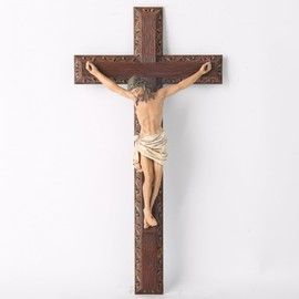 BC Catholic Crucifix Wall Cross, Jesus Christ Cross, Religious Devout Gift, Wood Carve Looking,12" H Hand Painted by Buildclassic