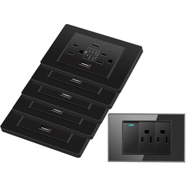 15A Black Standard Wall Outlet, USB Charging Ports, with Type A & Type C Ports, Tamper Resistant Decorator Receptacle, 3-Ports Electrical Grounding Wall Plate Charger(6 Pack, Black)