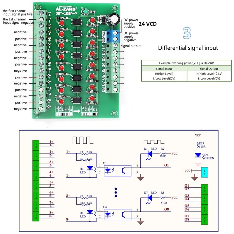 PRACTINET Módulo Optoacoplador de 5 vcd a 24 vcd de