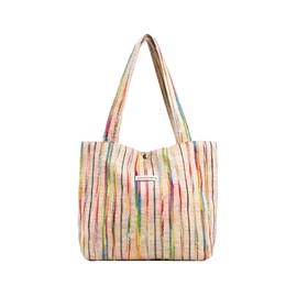 OrcOw Rainbow Tote Bag Striped Canvas Women’s Handbag Shoulder Bag for School Work Shopping Yoga Travel Beach Muticolor Canvas Bag Aesthetic Spacious Shoulder Bag for Women Girls