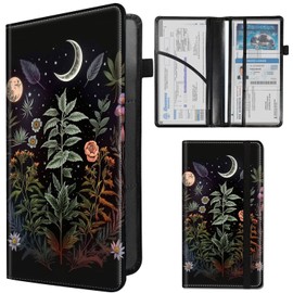 SDDFRHGH Car Registration and Insurance Holder,Leather Insurance License and Registration Card Holder for Car Glove Box, Auto Truck Document Holder Organizer for Men Women-Flowers Plants Moon Night