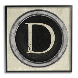 Stupell Industries Letter D Initial Vintage Typewriter Key Shape Wall Art, 17 x 17, Black Framed