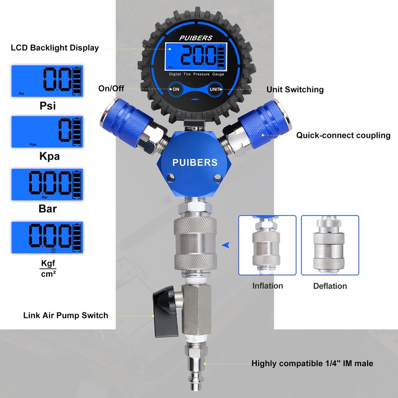 PUIBERS 4 Tire Inflation System, 4 Way Tire Inflation Deflation