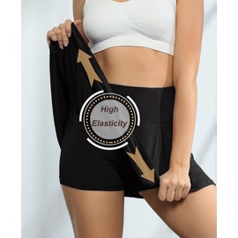 HDLUSIA Falda deportiva plisada elástica para mujer, para correr, golf, entrenamiento, Negro, S