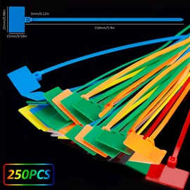 Pack of 250 Cable Ties Tags Colourful 150 mm x 3 mm Coloured Cable Tie Set Adjustable UV Resistant Heat Resistant for Cable Management Gardening