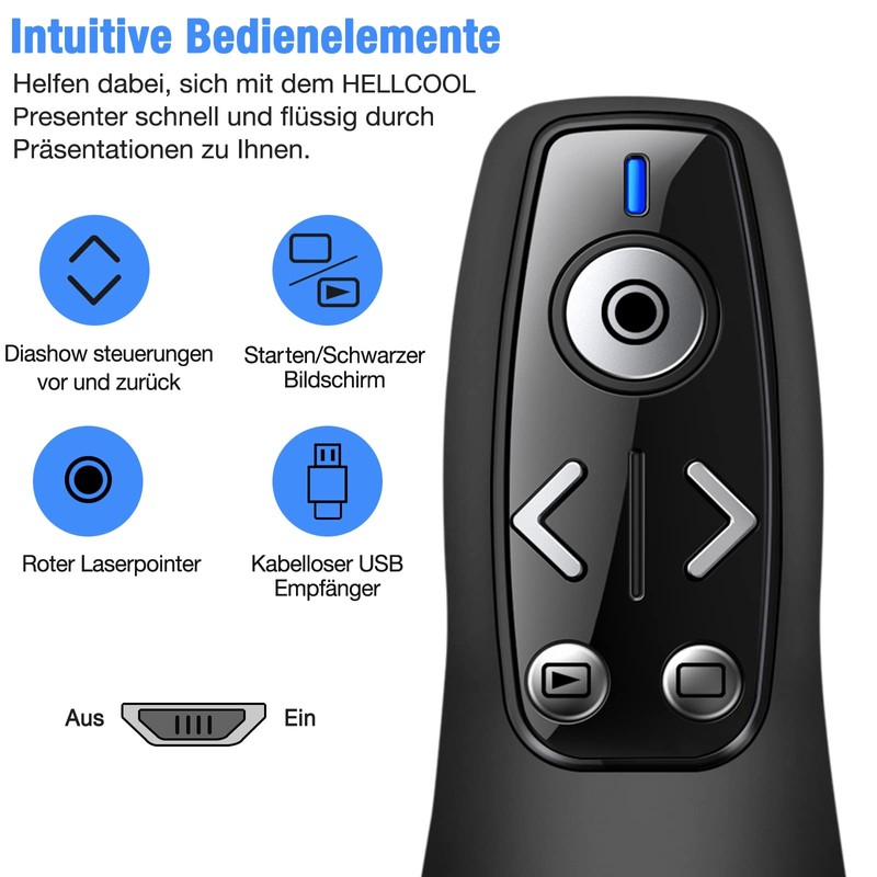 HELLCOOL USB C Presenter with Bag, 2.4 GHz Wireless PowerPoint