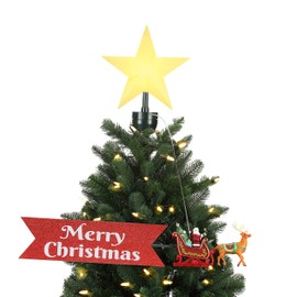 Mr. Christmas Santa’s Sleigh Animated Tree Topper with Banner – White (8-Inch)