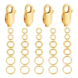 PH PandaHall 4pcs 925 Sterling Silver Lobster Claw Clasps with 30pcs 3/4/5mm Open Jump Rings, 18K Gold Plated Jewellery Connector Rings Clasp for Jewellery Crafts Making