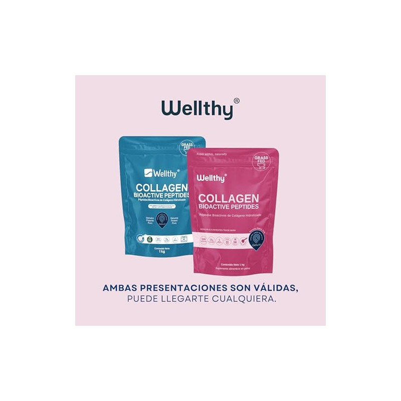 Wellthy Colageno Hidrolizado Puro 1kg Péptidos Colágeno Bioactivos Genu Porciones