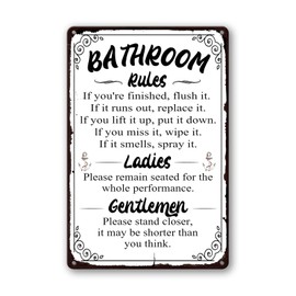 Funny Bathroom Rules Signs Metal Tin Sign, Please Flush Toilet Sign For Door, Stand Closer Its Shorter Than You Think Signs Guest Bathroom Black Wall Decor Humour Warning Sign Adult Home Decor 12×8 Inch