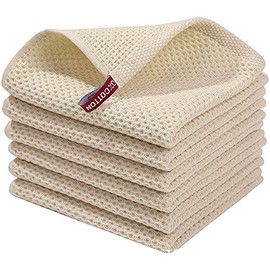 100% Cotton Kitchen Dish Cloths, Ultra Soft Absorbent Quick Drying Dish Towels, Washable Fast Drying Dishcloths, 12 x 12 Inches, Beige